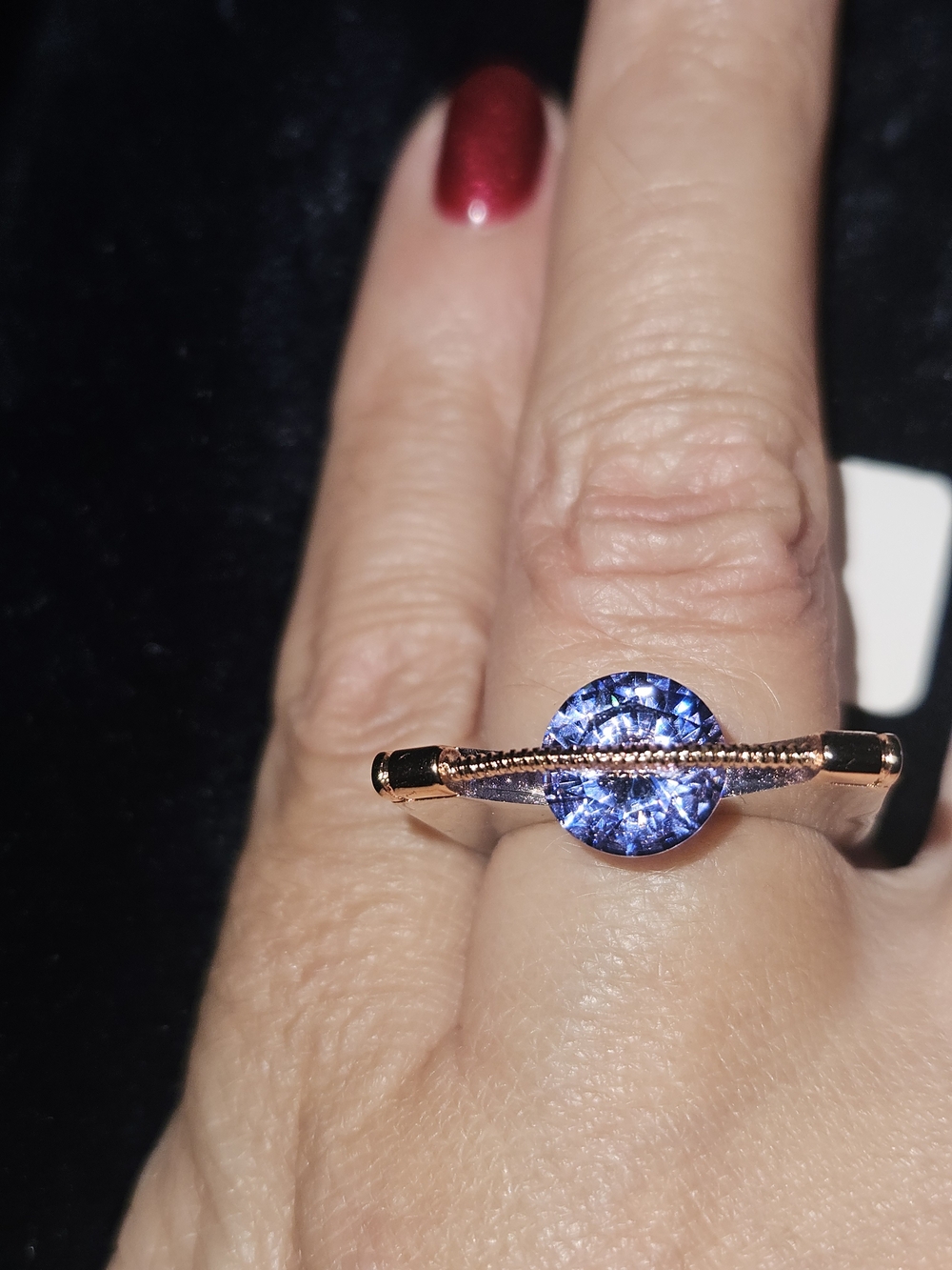 Blue Round-Cut Stone Rose Gold Women’s Ring